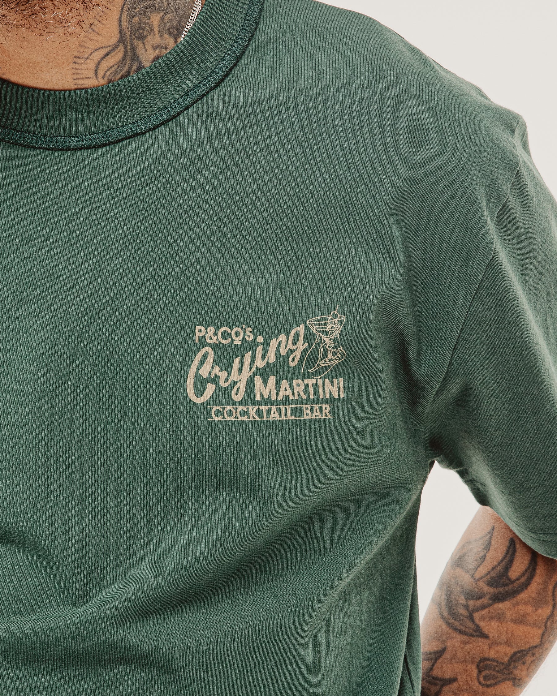 Crying Martini Boxy T-Shirt - Forest Green - Image 3
