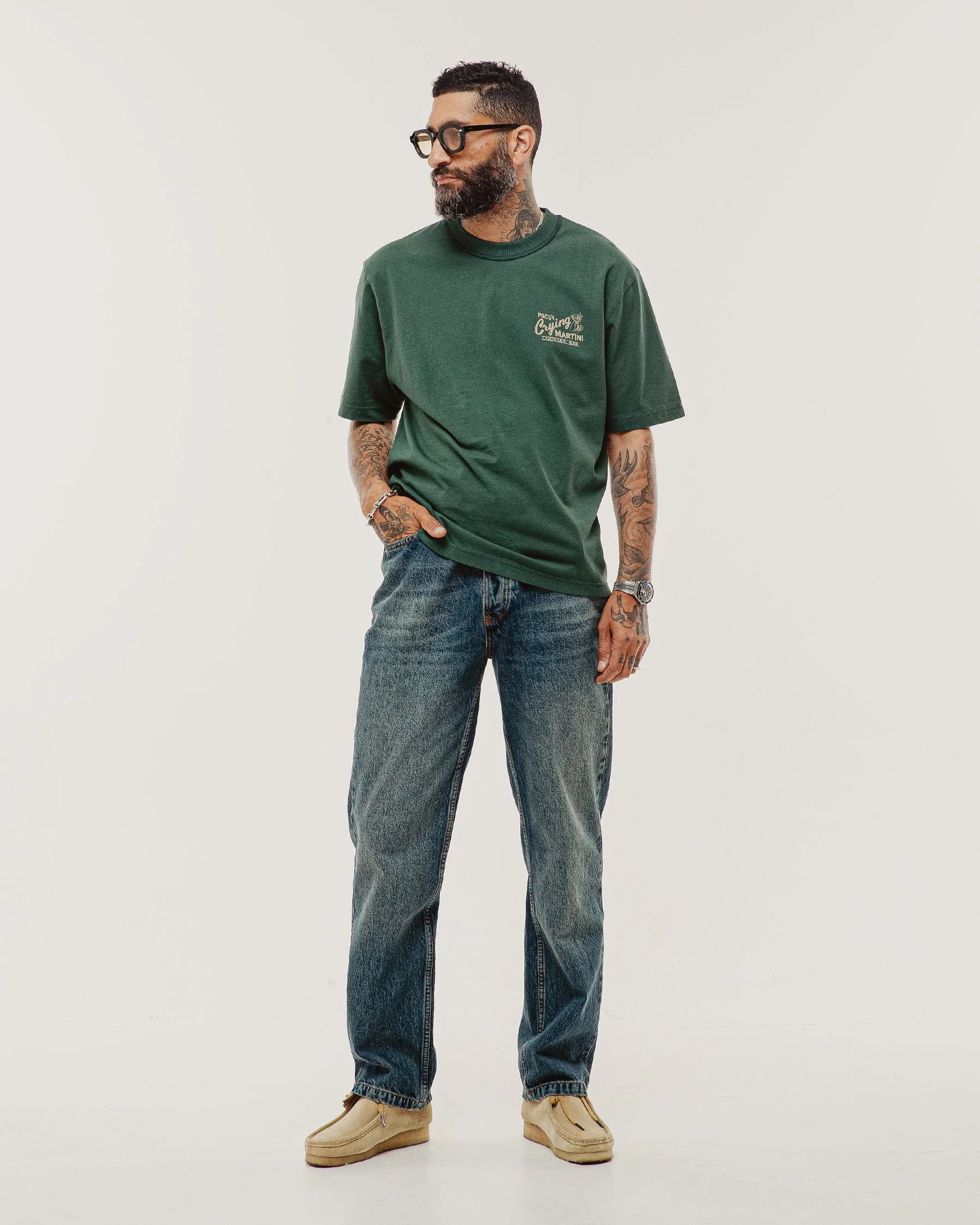 Crying Martini Boxy T-Shirt - Forest Green - Image 4