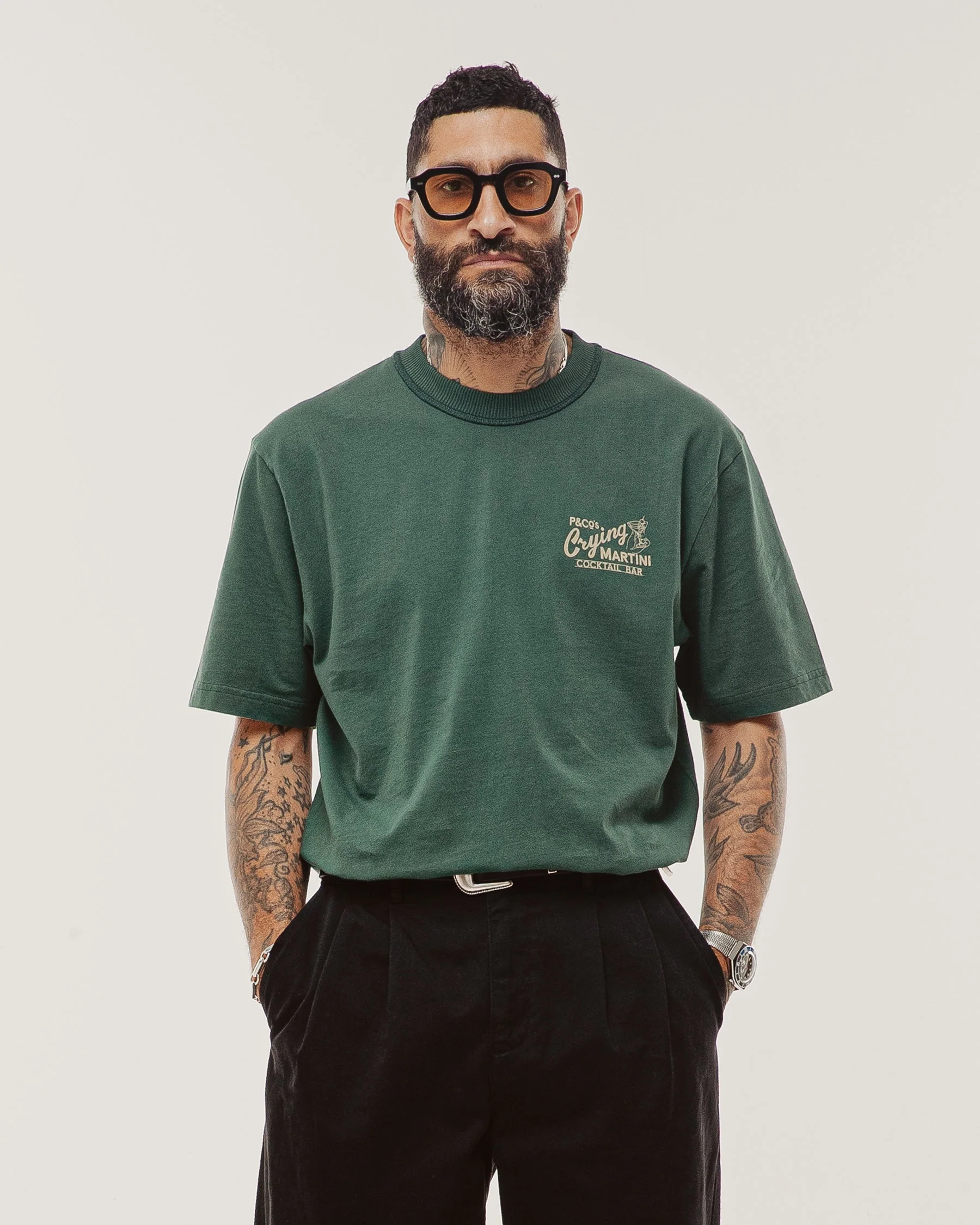 Crying Martini Boxy T-Shirt - Forest Green - Image 5
