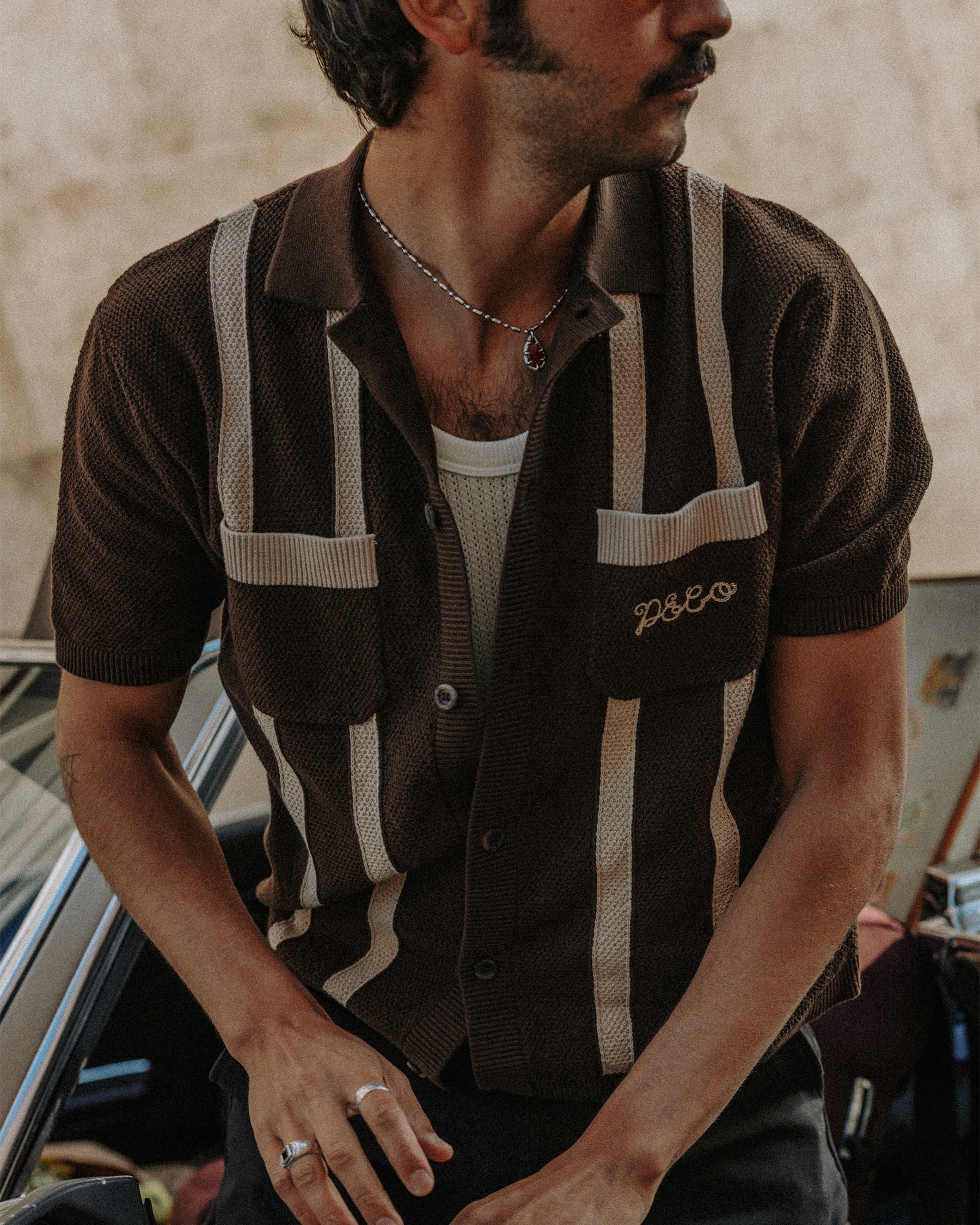 Delon Knitted Polo - Brown - Image 3