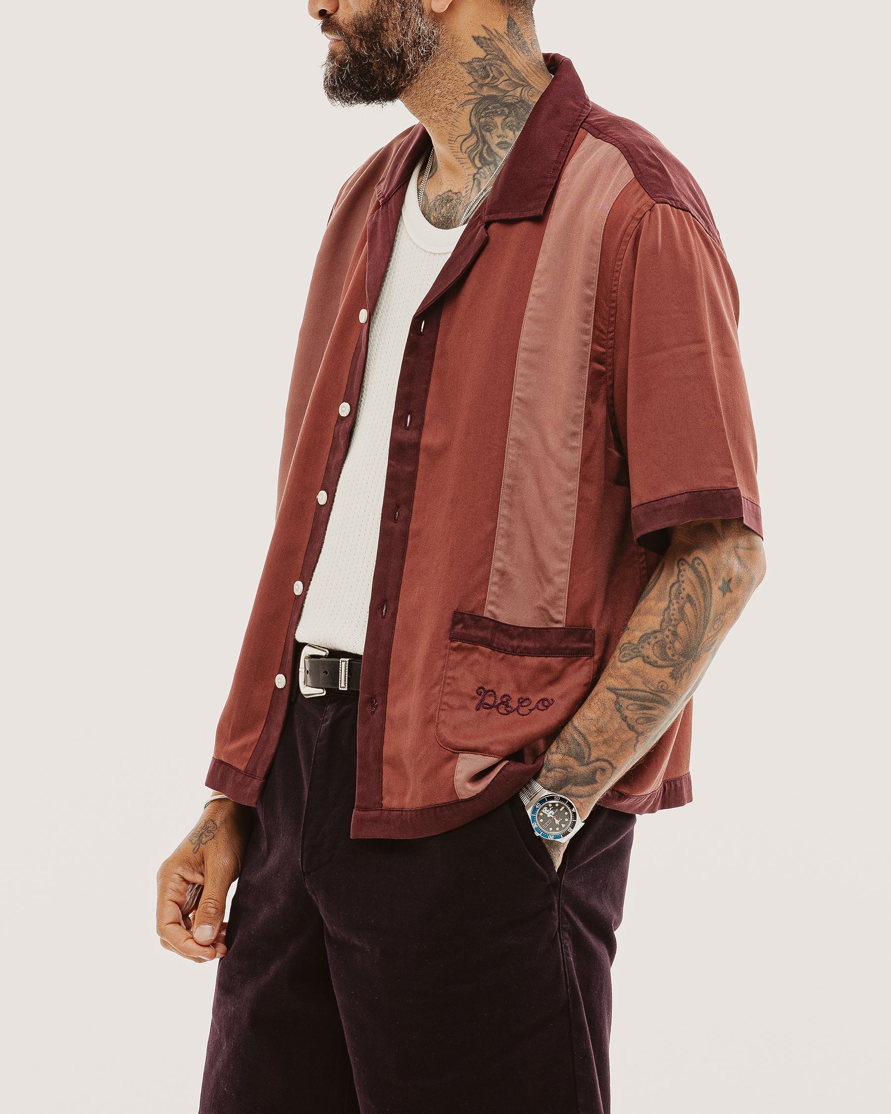 Diner Bowling Shirt - Maroon - Image 4