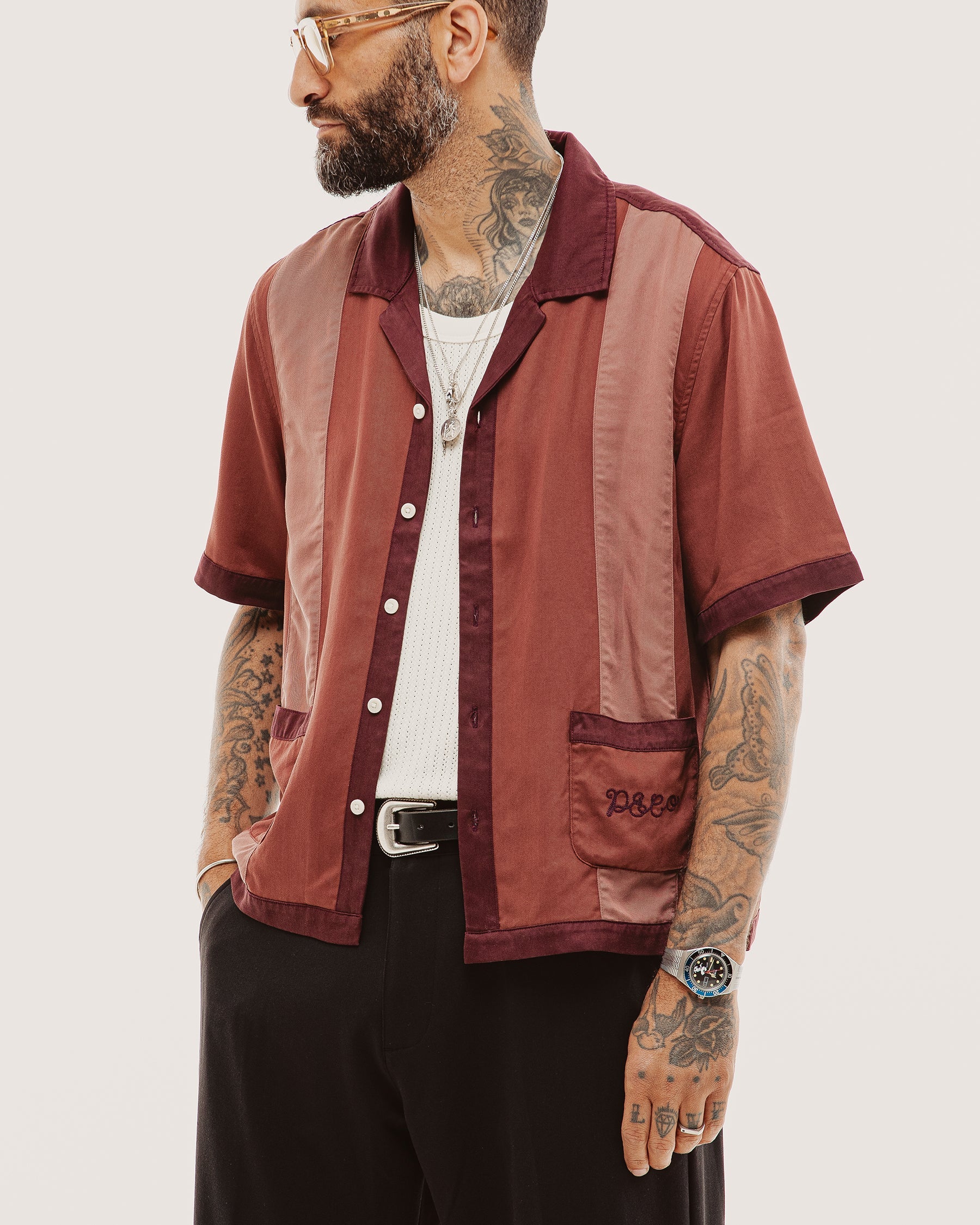 Diner Bowling Shirt - Maroon - Image 6