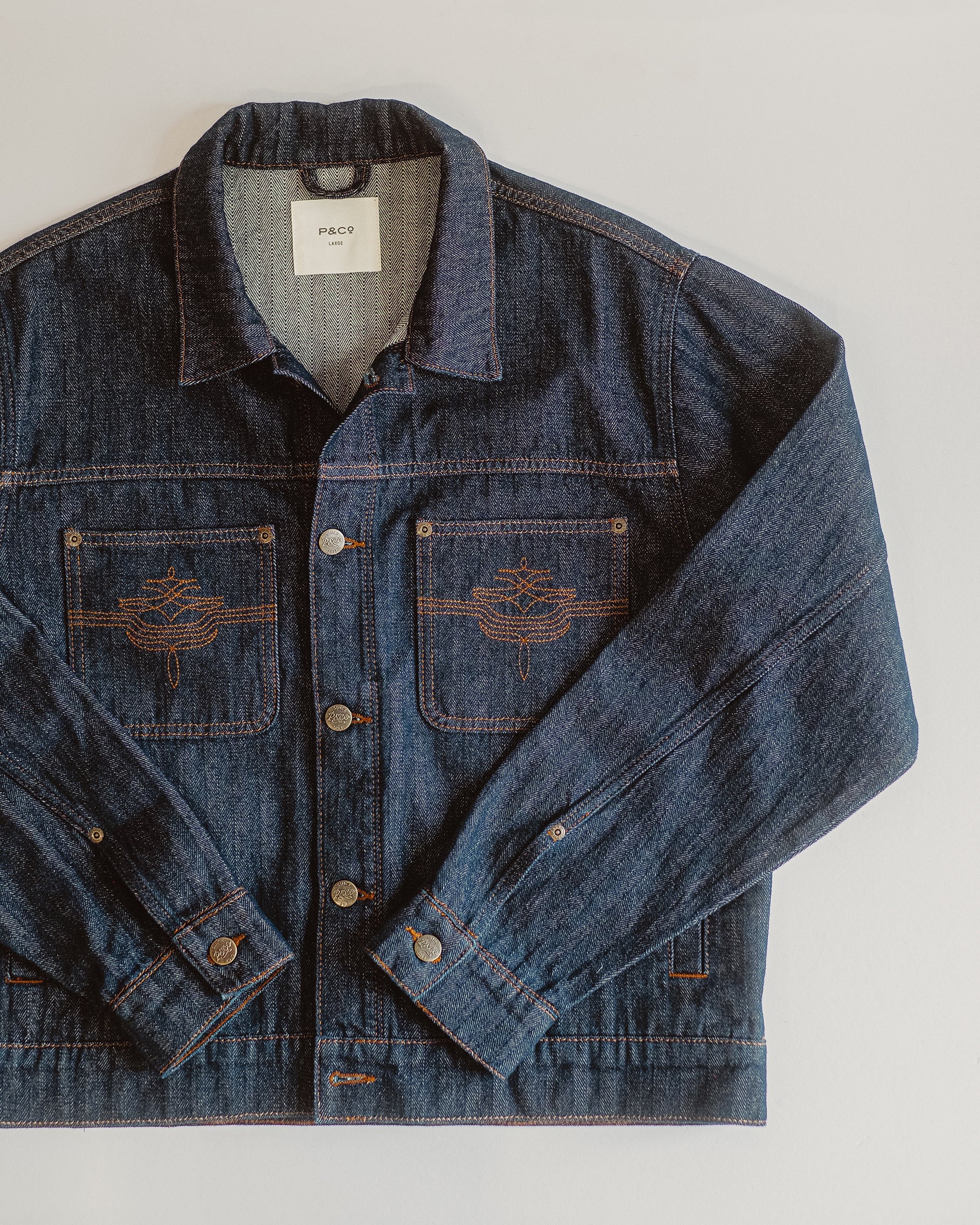 Draftsman Herringbone Denim Jacket - Washed Indigo - Image 3