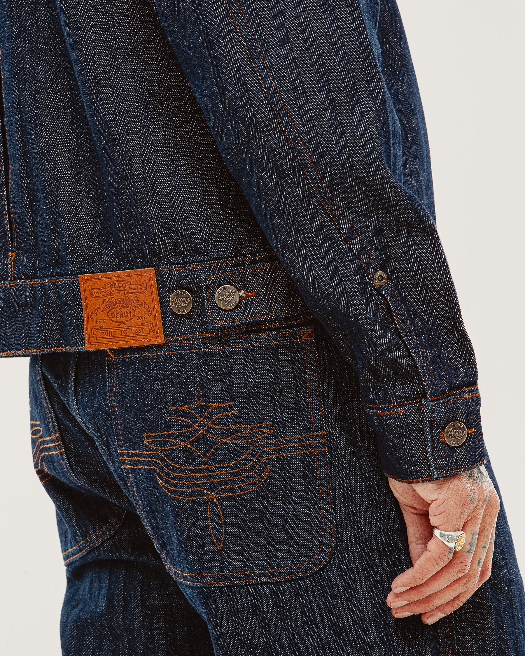 Draftsman Herringbone Denim Jacket - Washed Indigo - Image 4