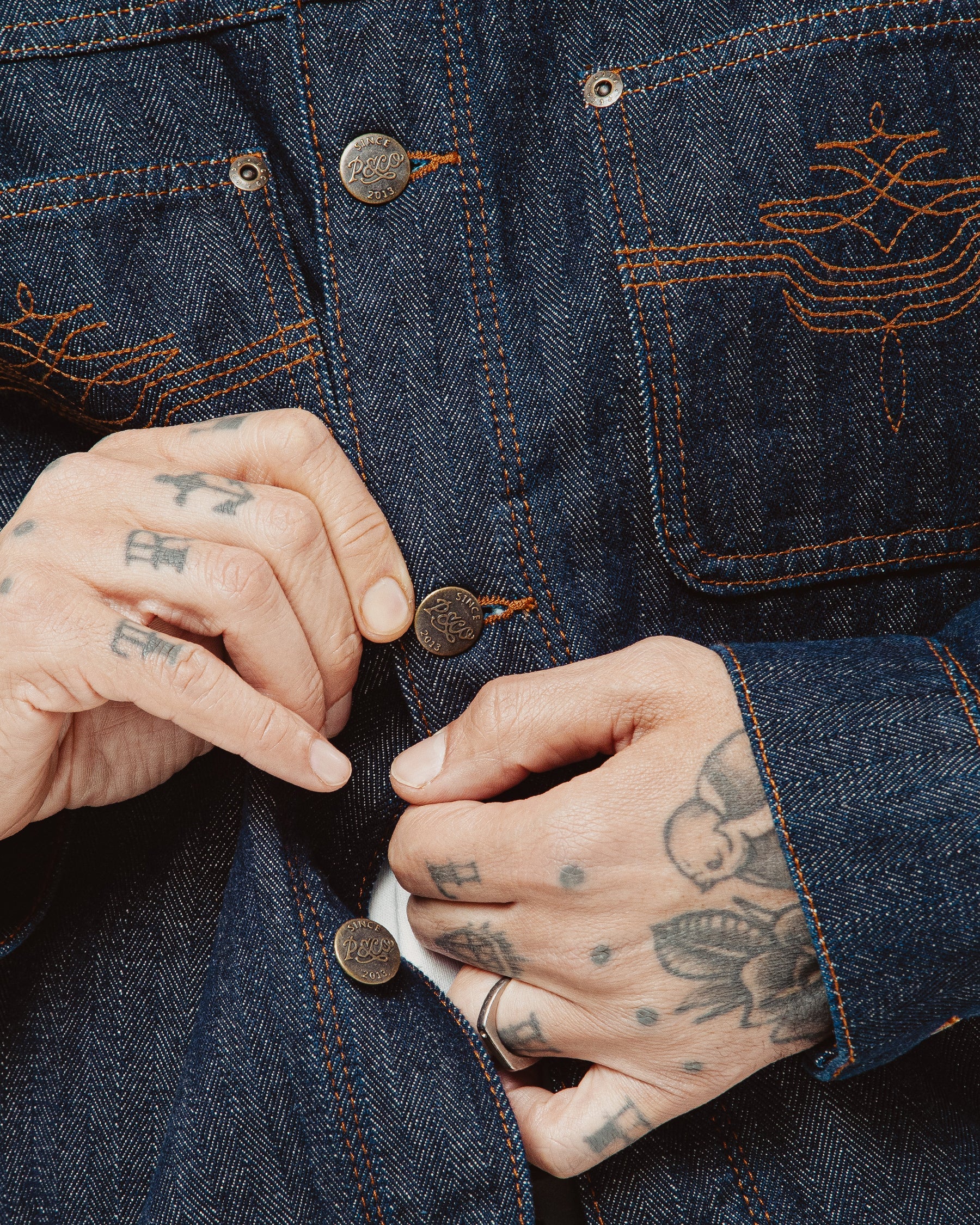 Draftsman Herringbone Denim Jacket - Washed Indigo - Image 6