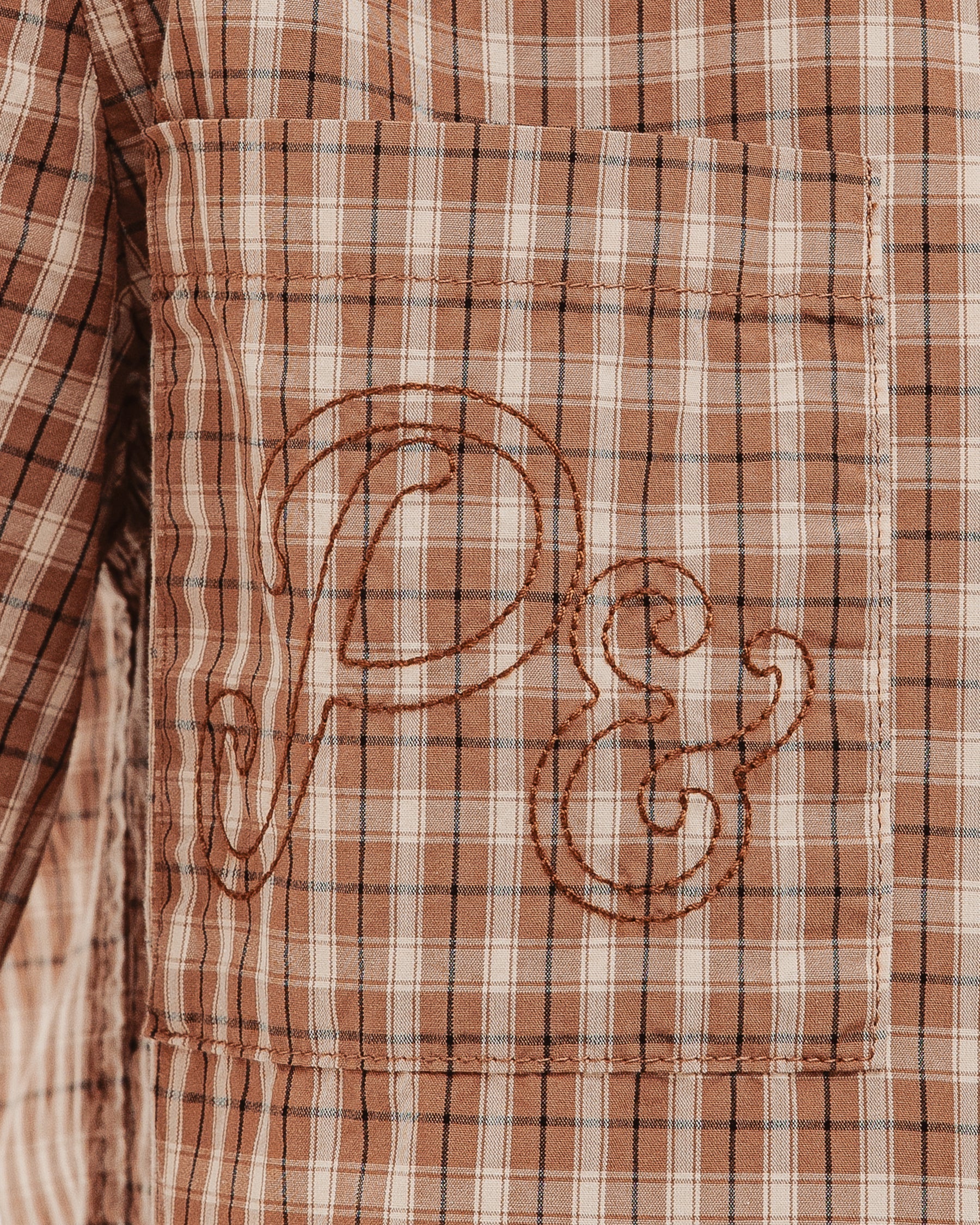 Françoise Cropped Shirt - Taupe Plaid - Image 4