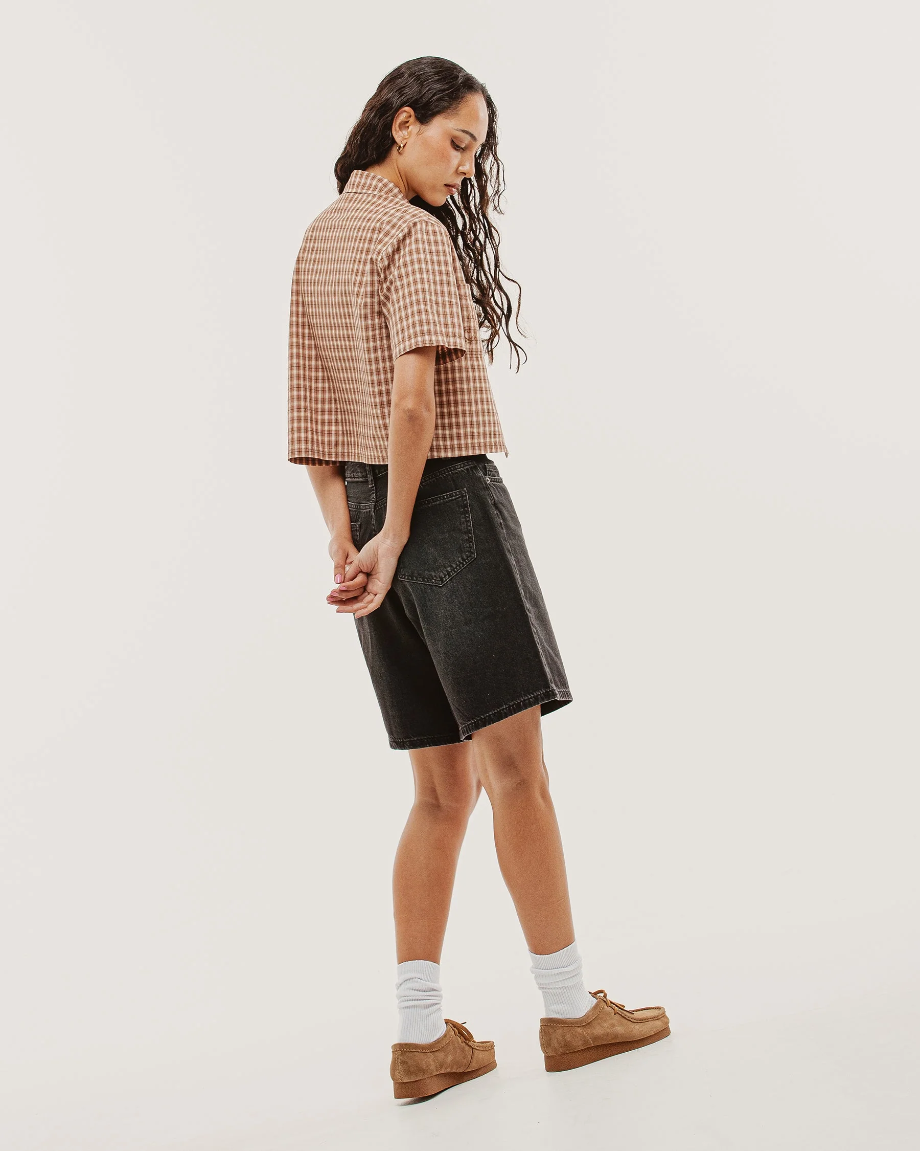 Françoise Cropped Shirt - Taupe Plaid - Image 6