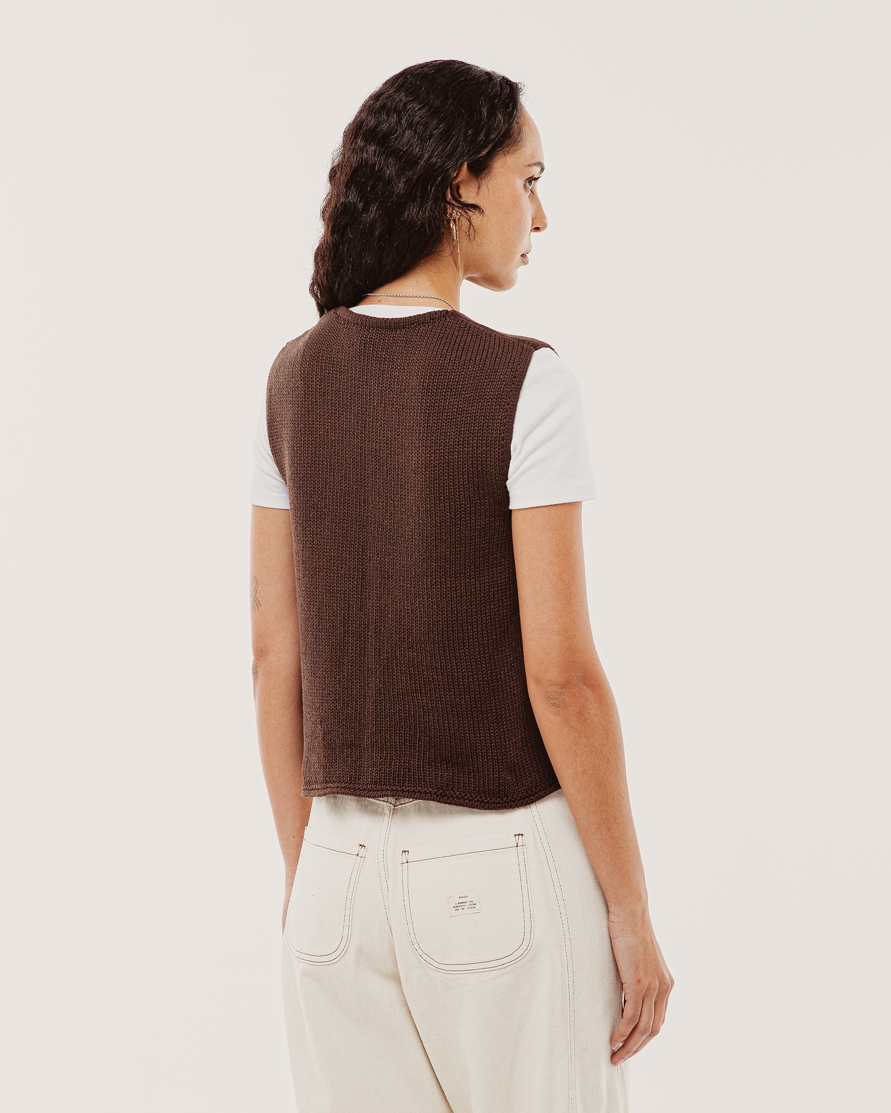 Joni Bow-Tie Knitted Vest - Brown - Image 4