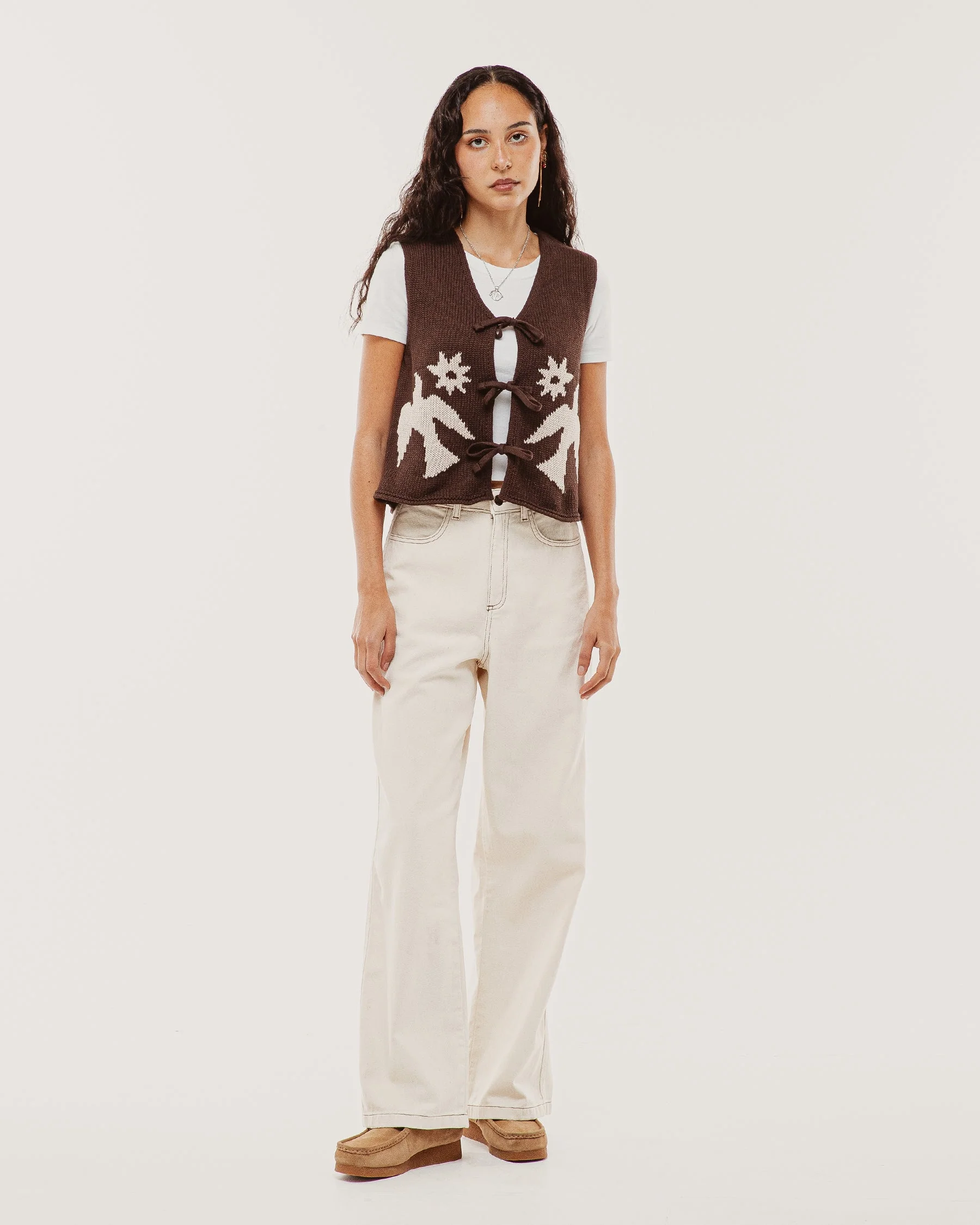 Joni Bow-Tie Knitted Vest - Brown - Image 6