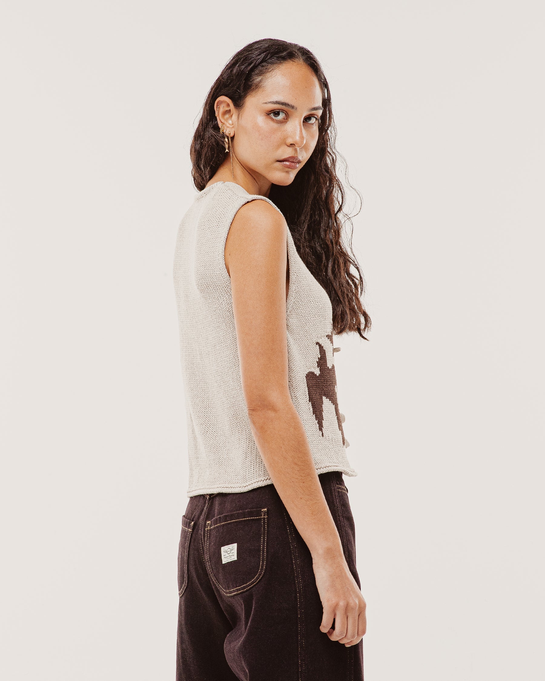 Joni Bow-Tie Knitted Vest - Ecru - Image 4