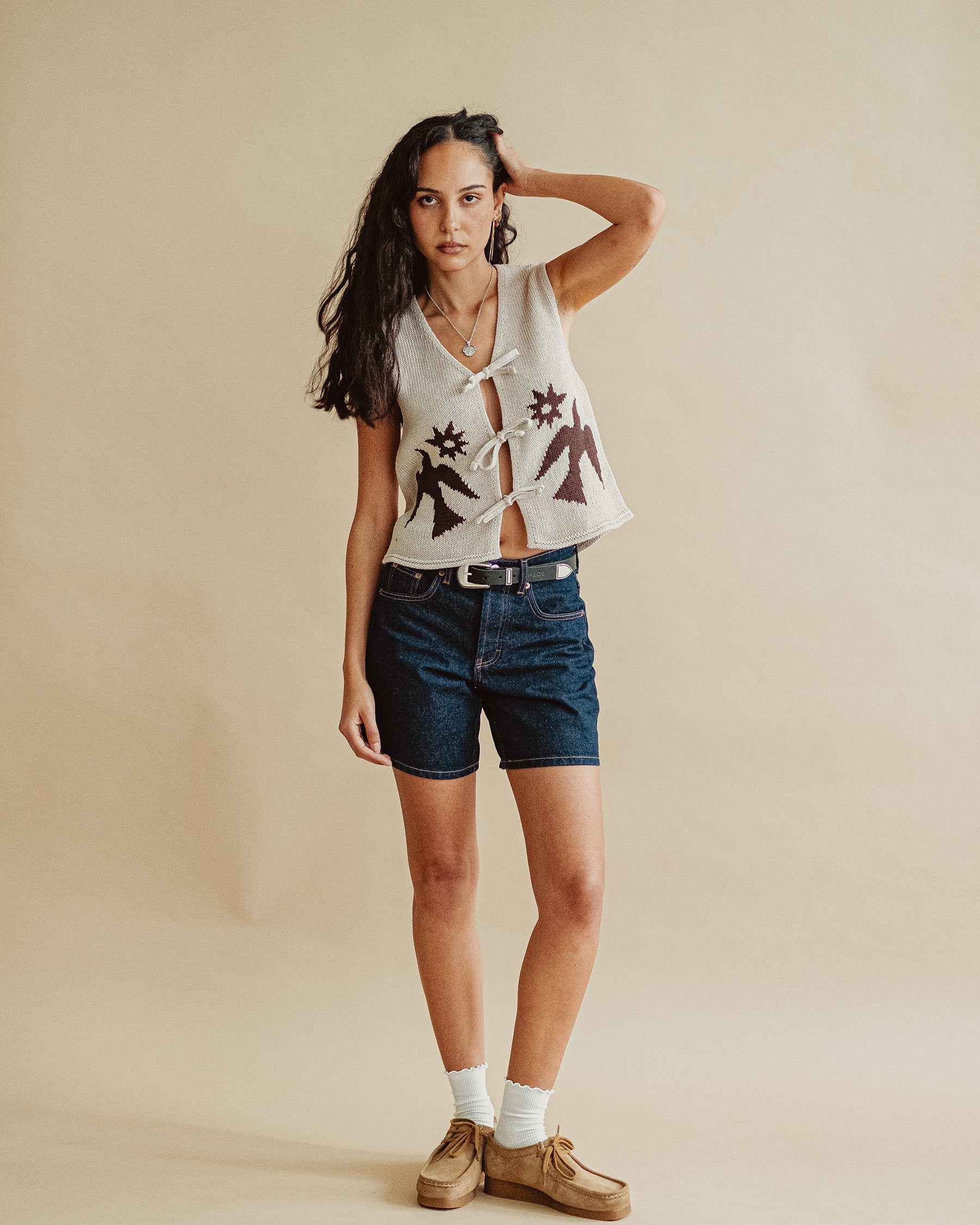 Joni Bow-Tie Knitted Vest - Ecru - Image 8