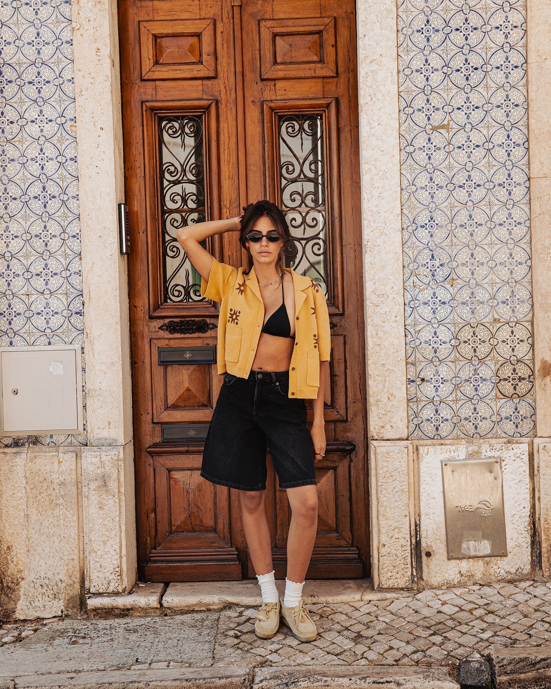 Milano Cropped Knitted Shirt - Ochre - Image 10