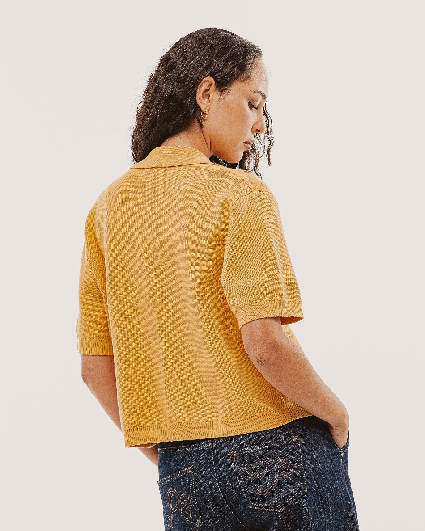 Milano Cropped Knitted Shirt - Ochre - Image 4