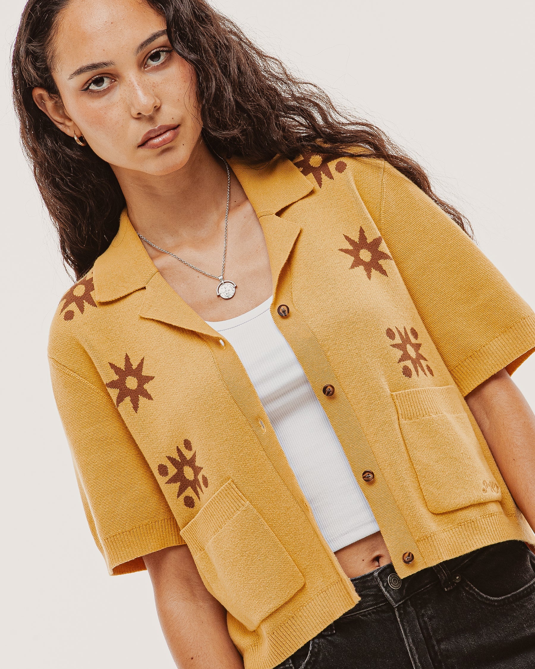 Milano Cropped Knitted Shirt - Ochre - Image 7
