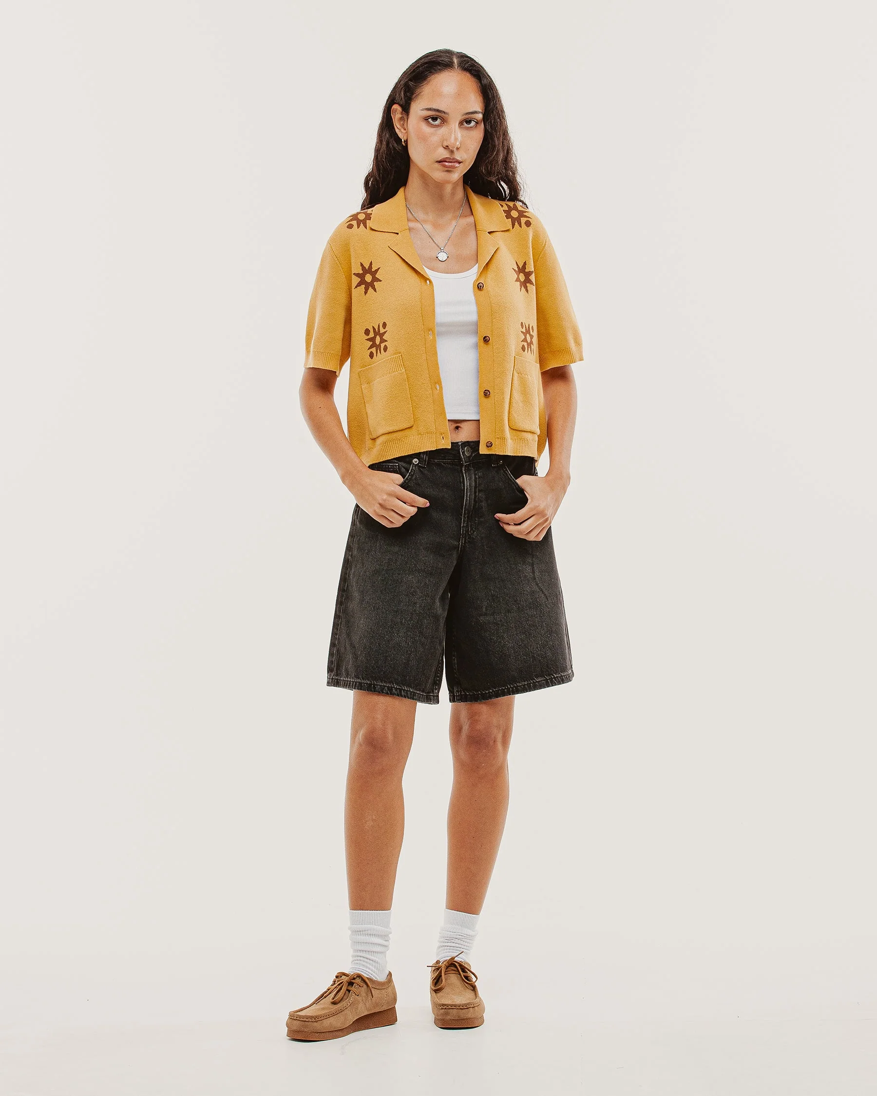 Milano Cropped Knitted Shirt - Ochre - Image 9