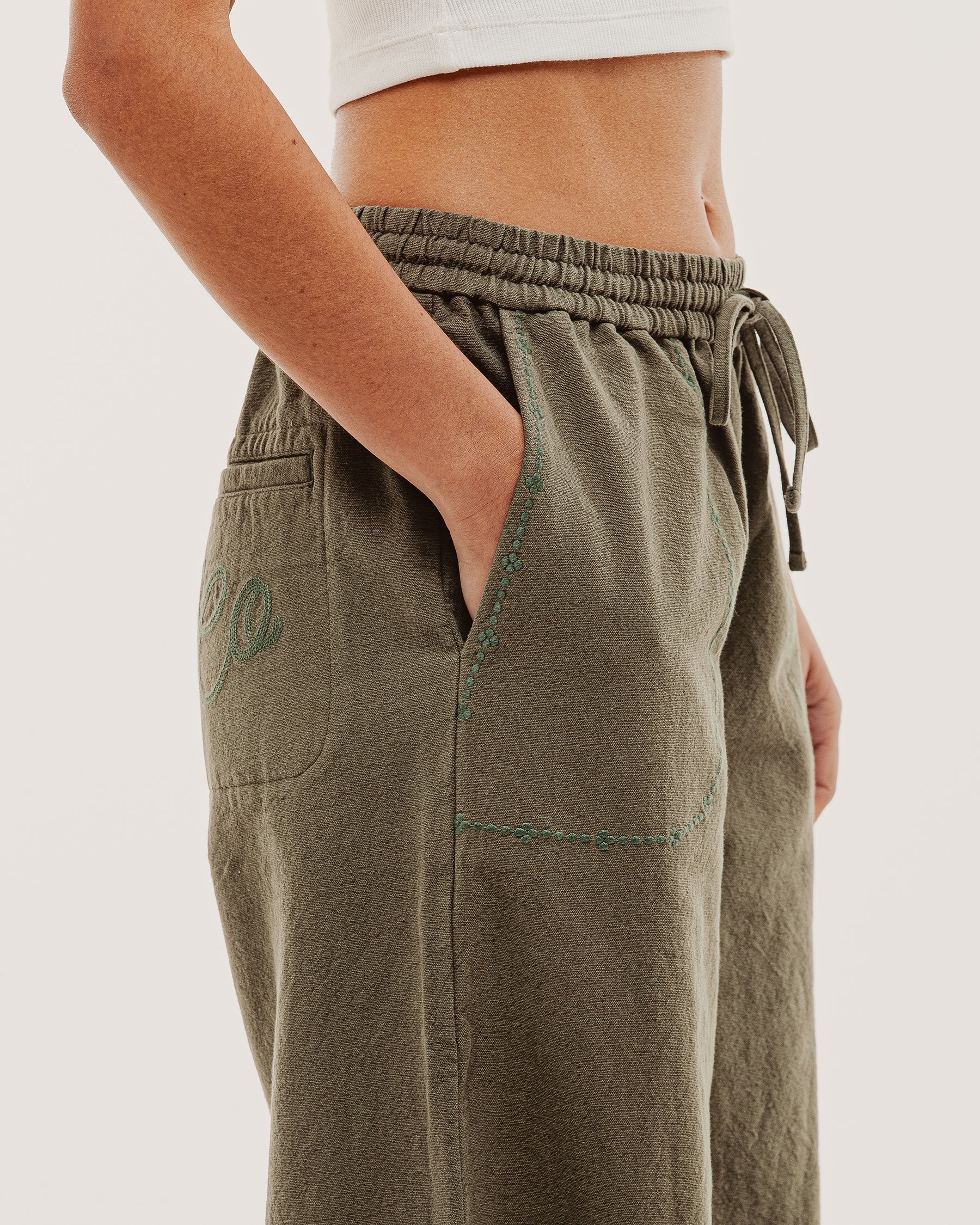 Olivia Drawstring Pant - Khaki - Image 5