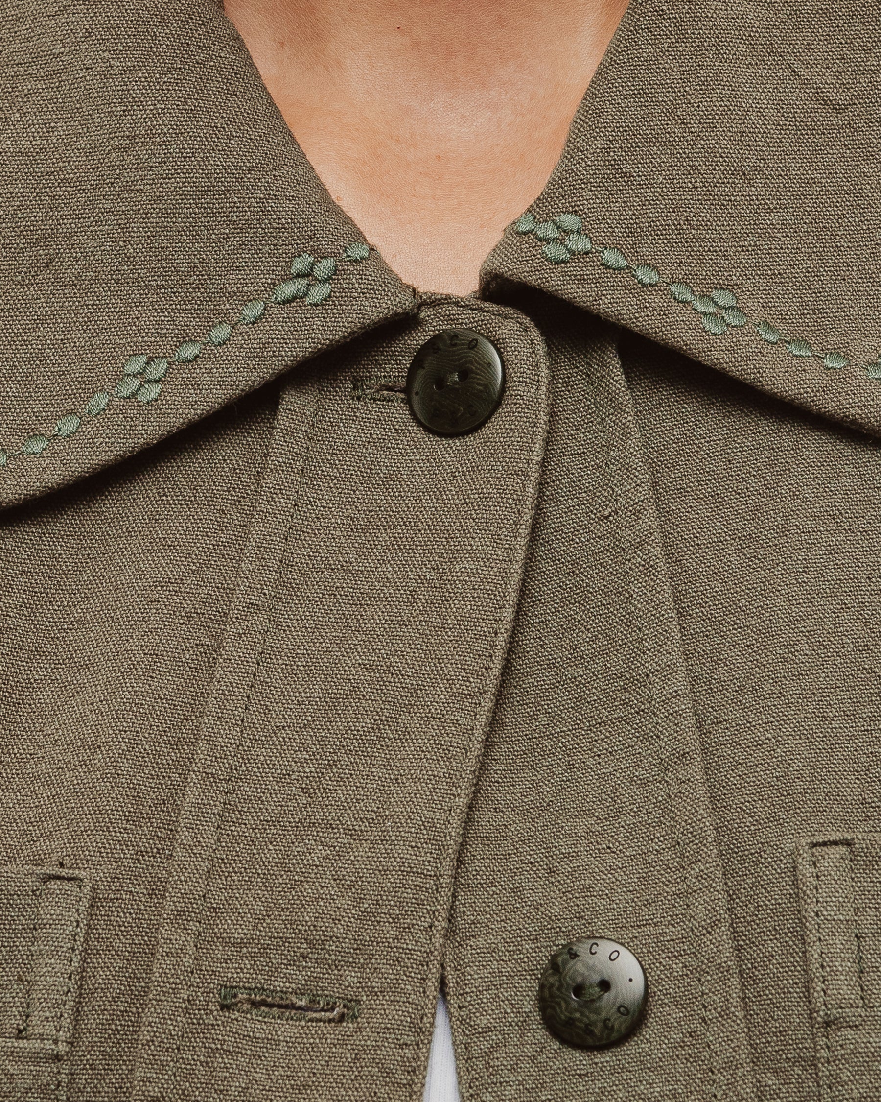Olivia Embroidered Chore Jacket - Khaki - Image 4