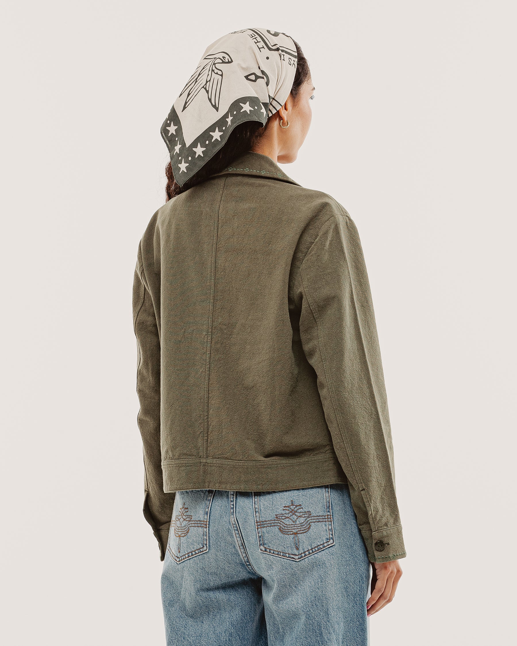 Olivia Embroidered Chore Jacket - Khaki - Image 7