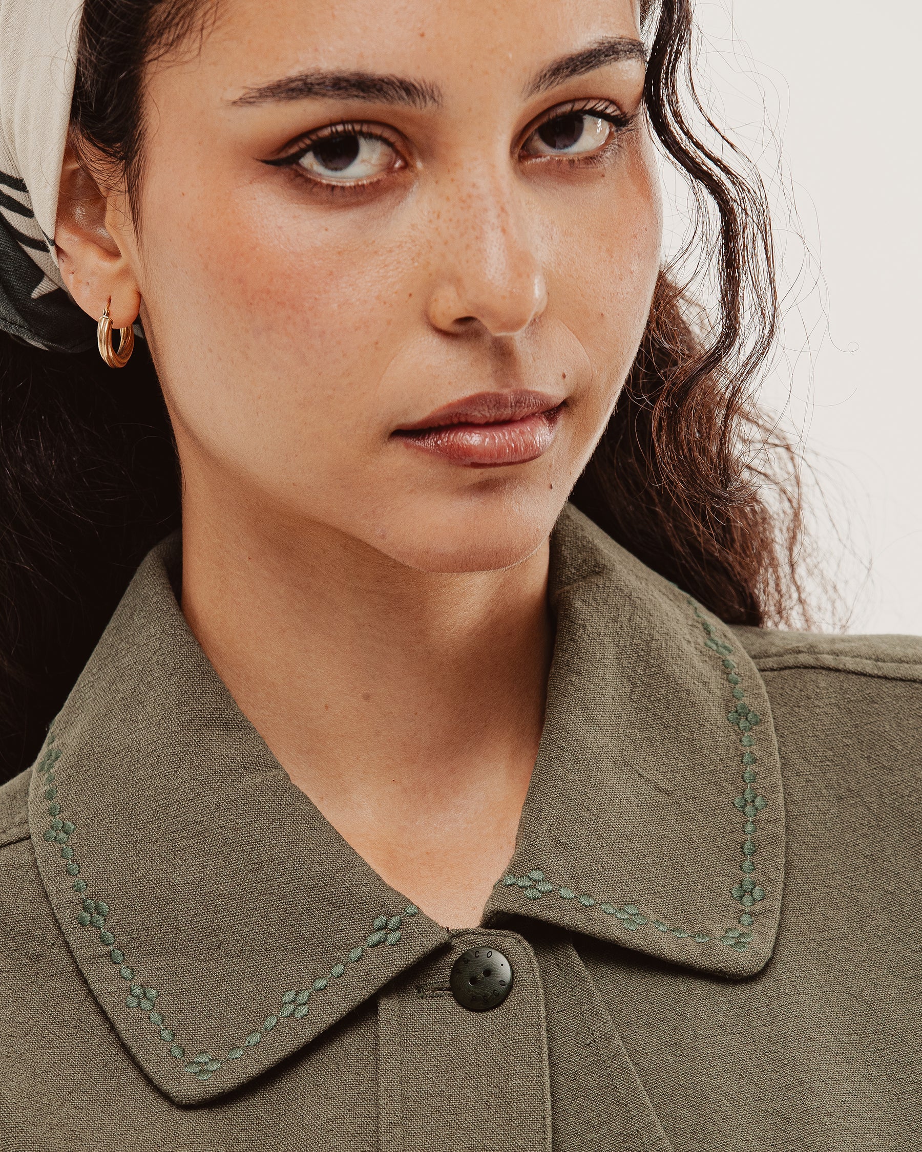 Olivia Embroidered Chore Jacket - Khaki - Image 8