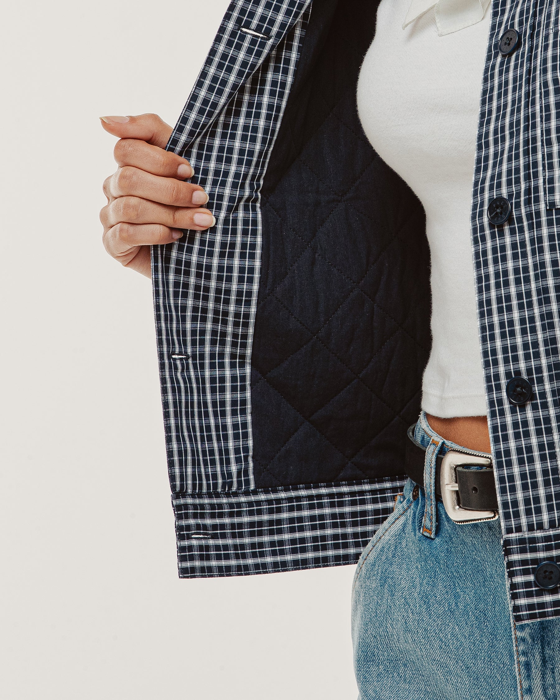 Olivia Quilted Jacket - Navy Plaid - Image 3