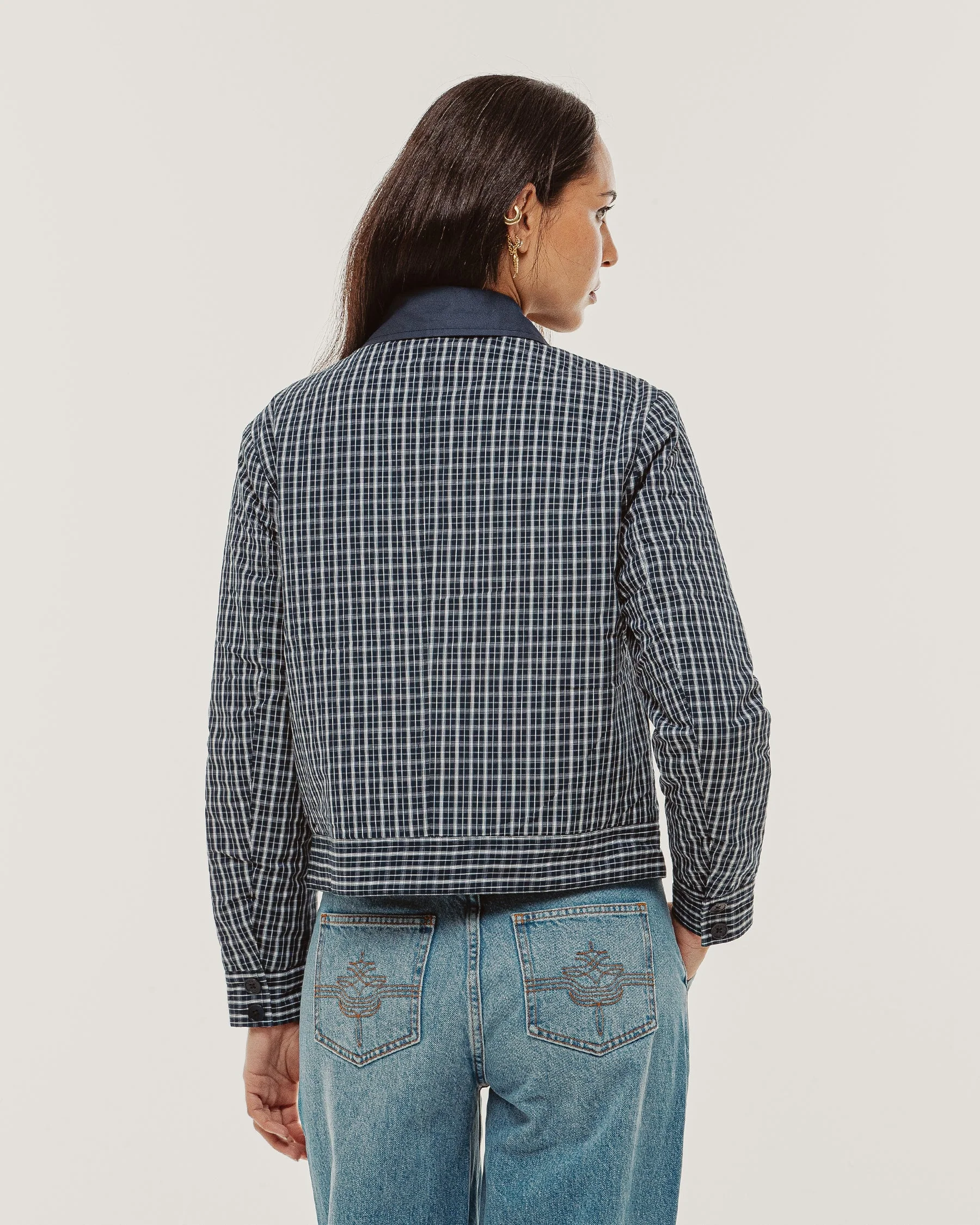 Olivia Quilted Jacket - Navy Plaid - Image 4