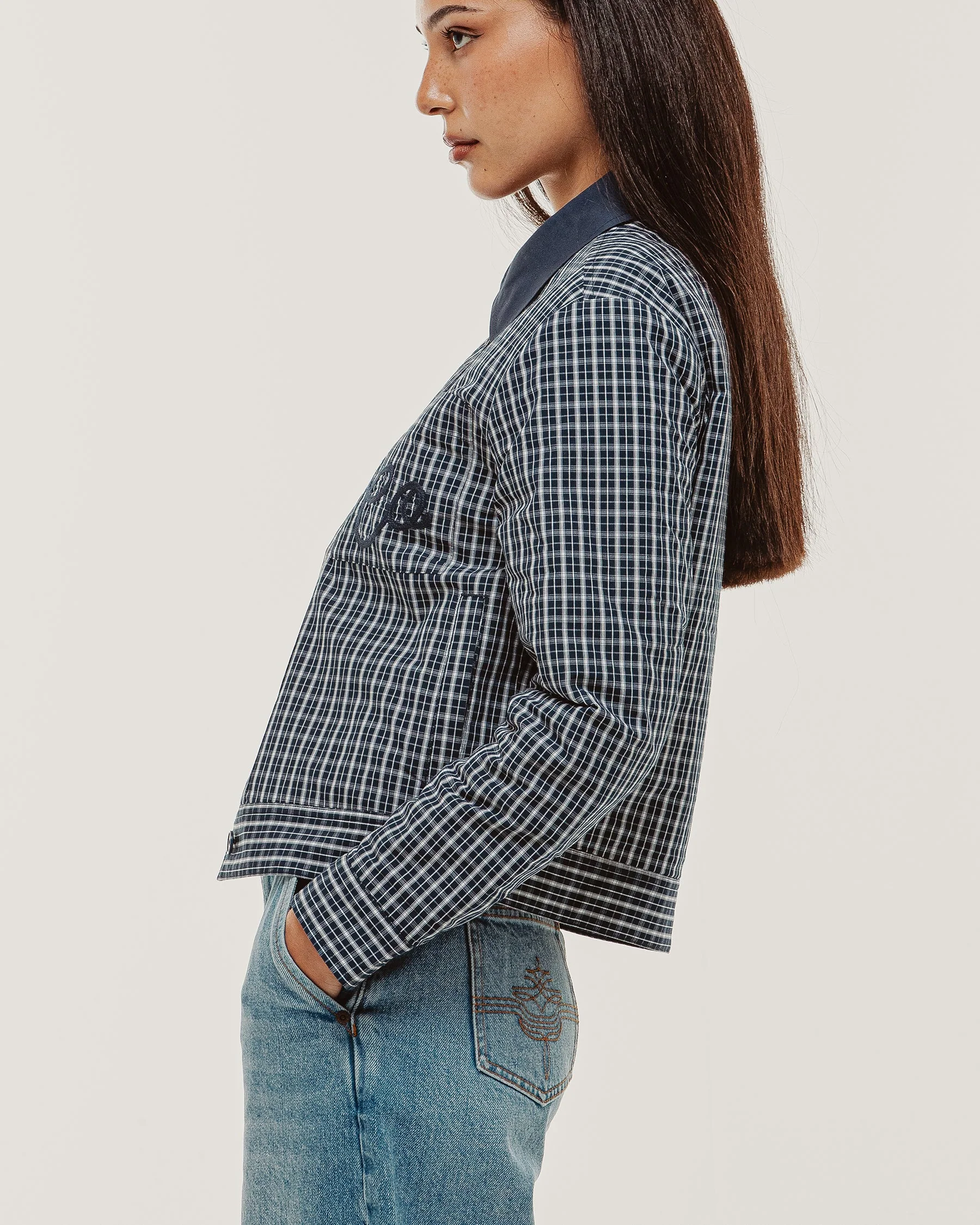 Olivia Quilted Jacket - Navy Plaid - Image 5