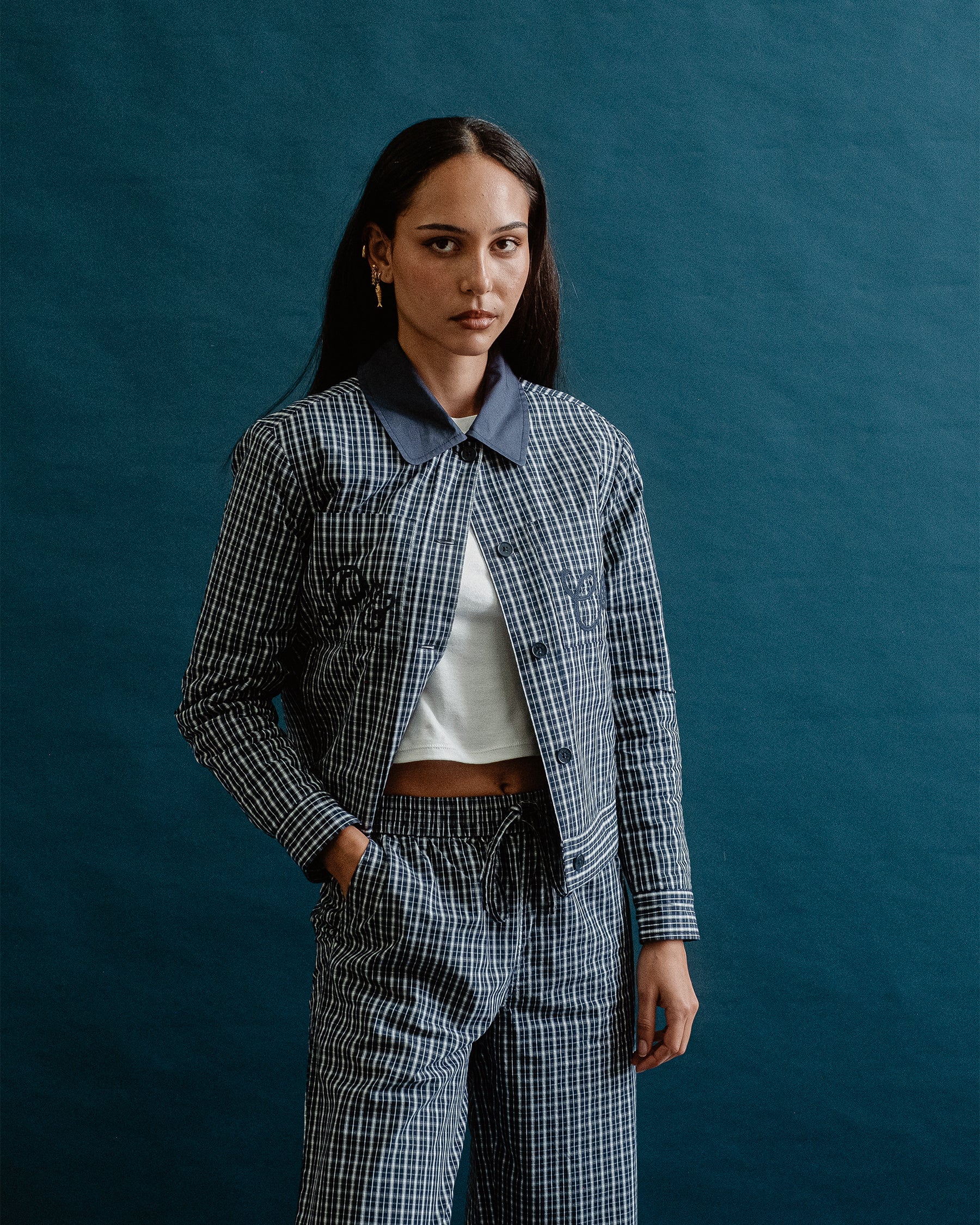 Olivia Quilted Jacket - Navy Plaid - Image 6