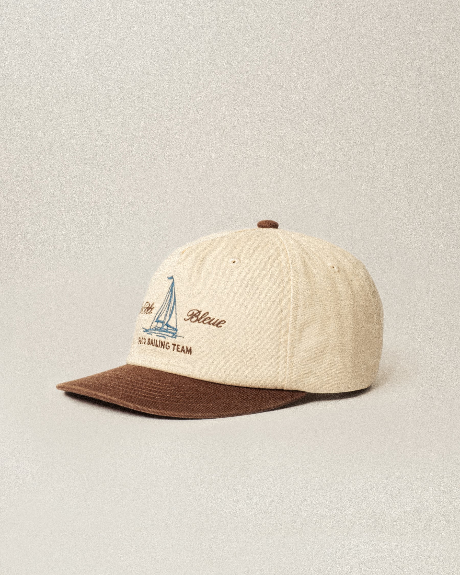 Sailing Team Cotton 5 Panel Cap - Ecru & Brown - Image 3