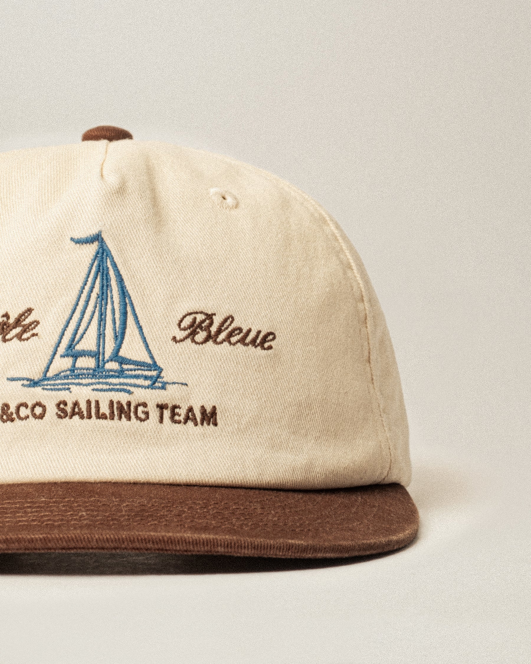 Sailing Team Cotton 5 Panel Cap - Ecru & Brown - Image 4
