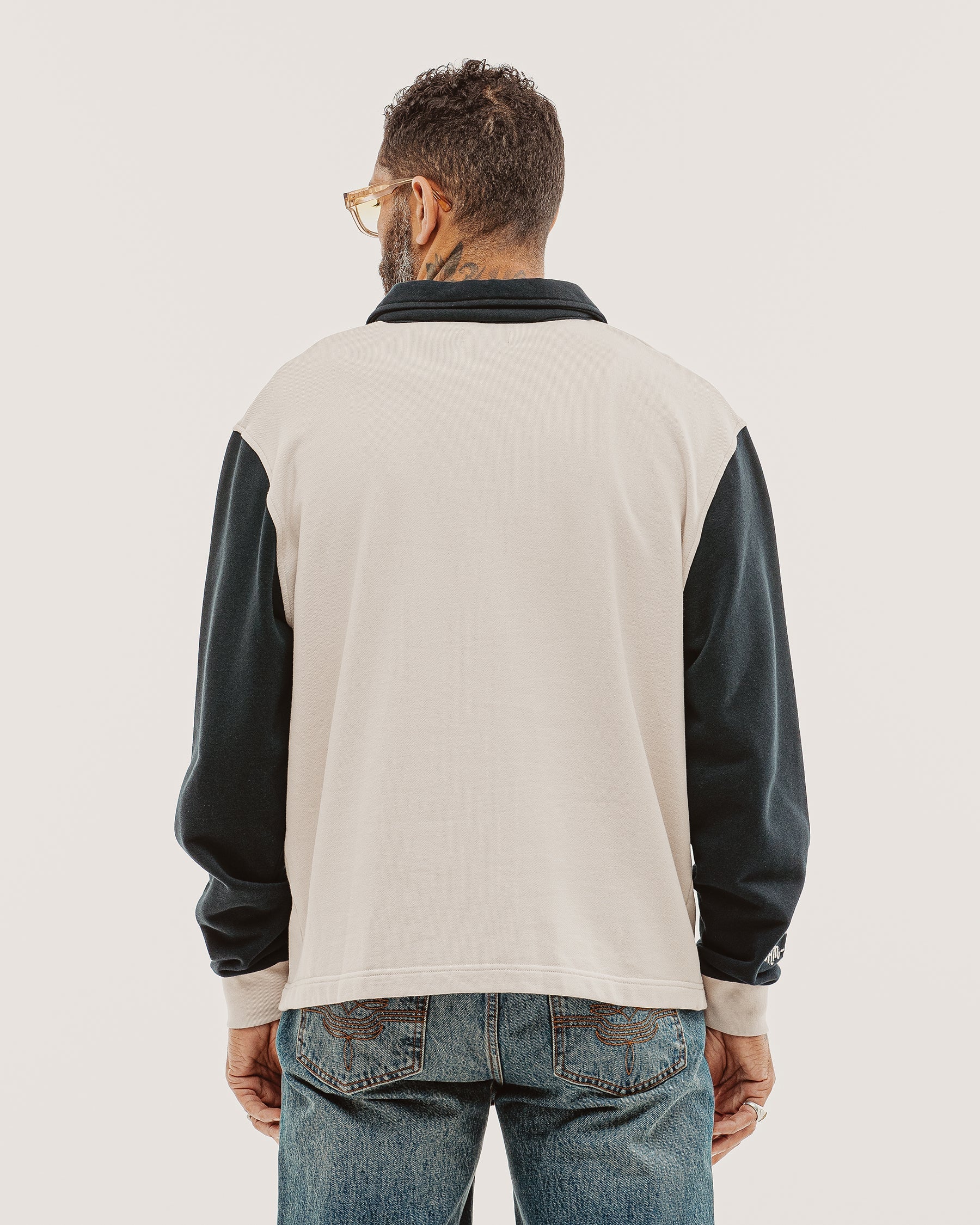 Track 1/4 Zip Jersey - Ecru & Navy - Image 10