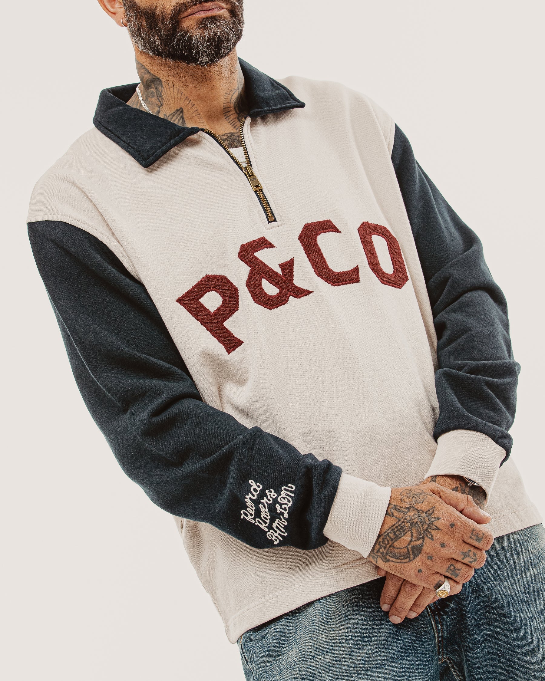 Track 1/4 Zip Jersey - Ecru & Navy - Image 3