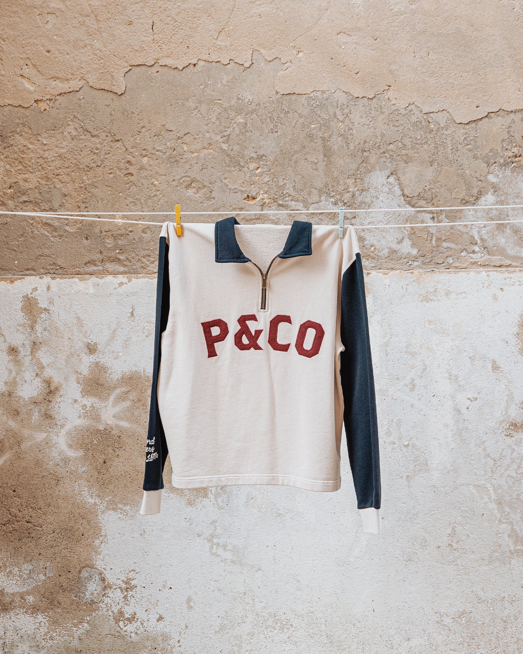 Track 1/4 Zip Jersey - Ecru & Navy - Image 4
