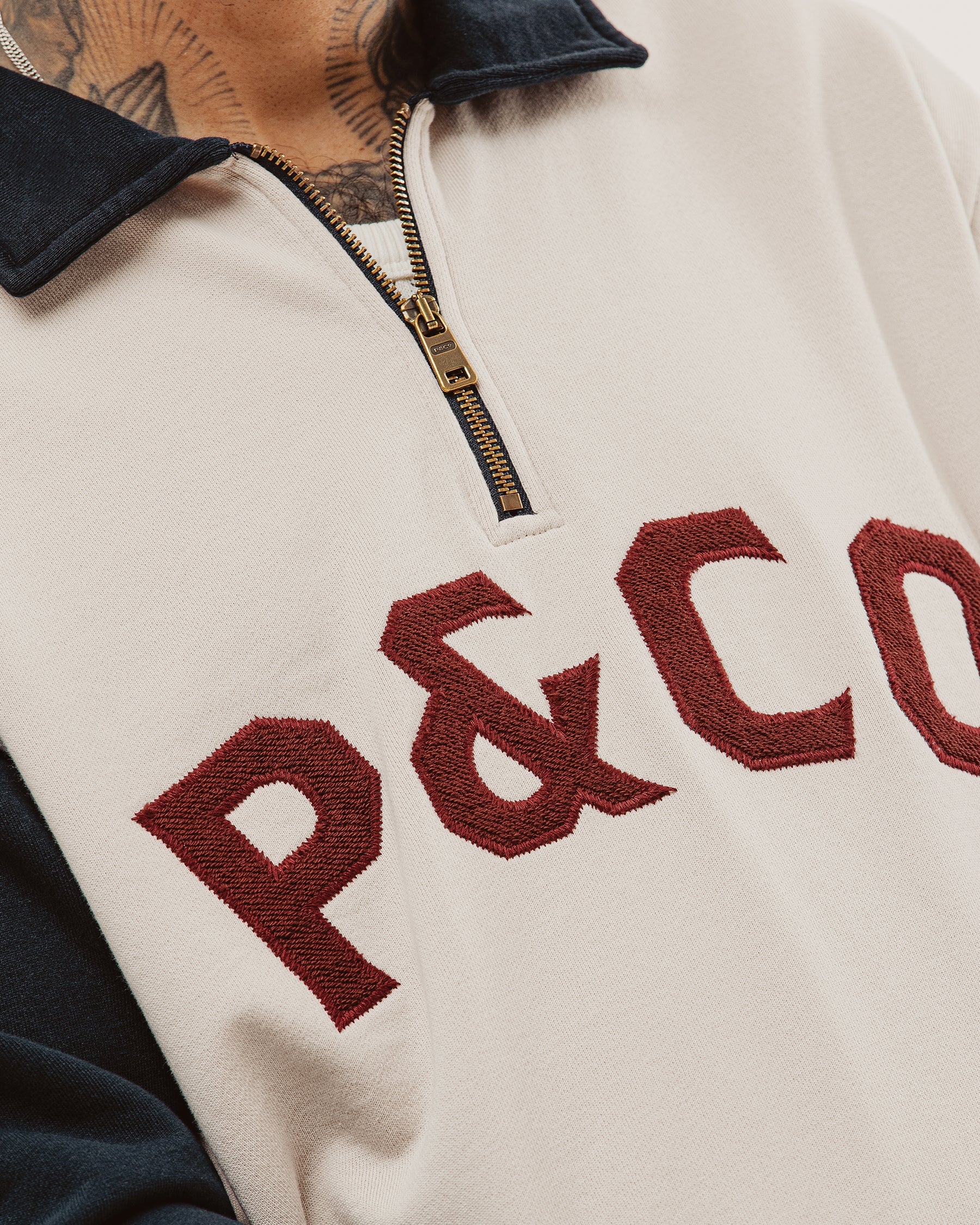 Track 1/4 Zip Jersey - Ecru & Navy - Image 5