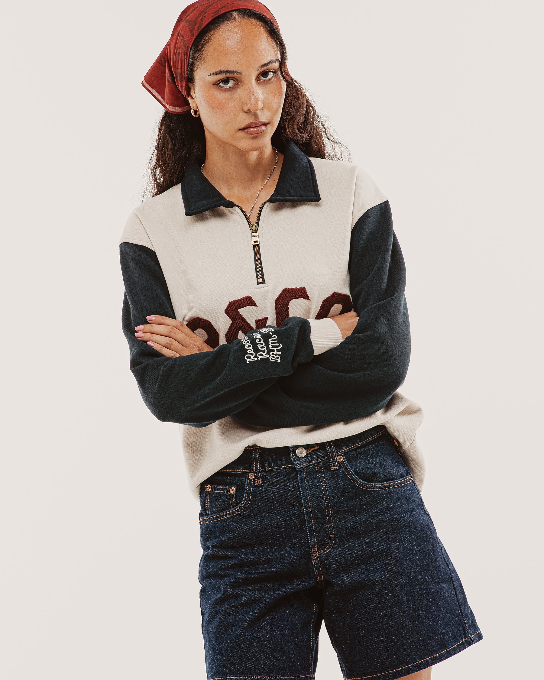 Track 1/4 Zip Jersey - Ecru & Navy - Image 11