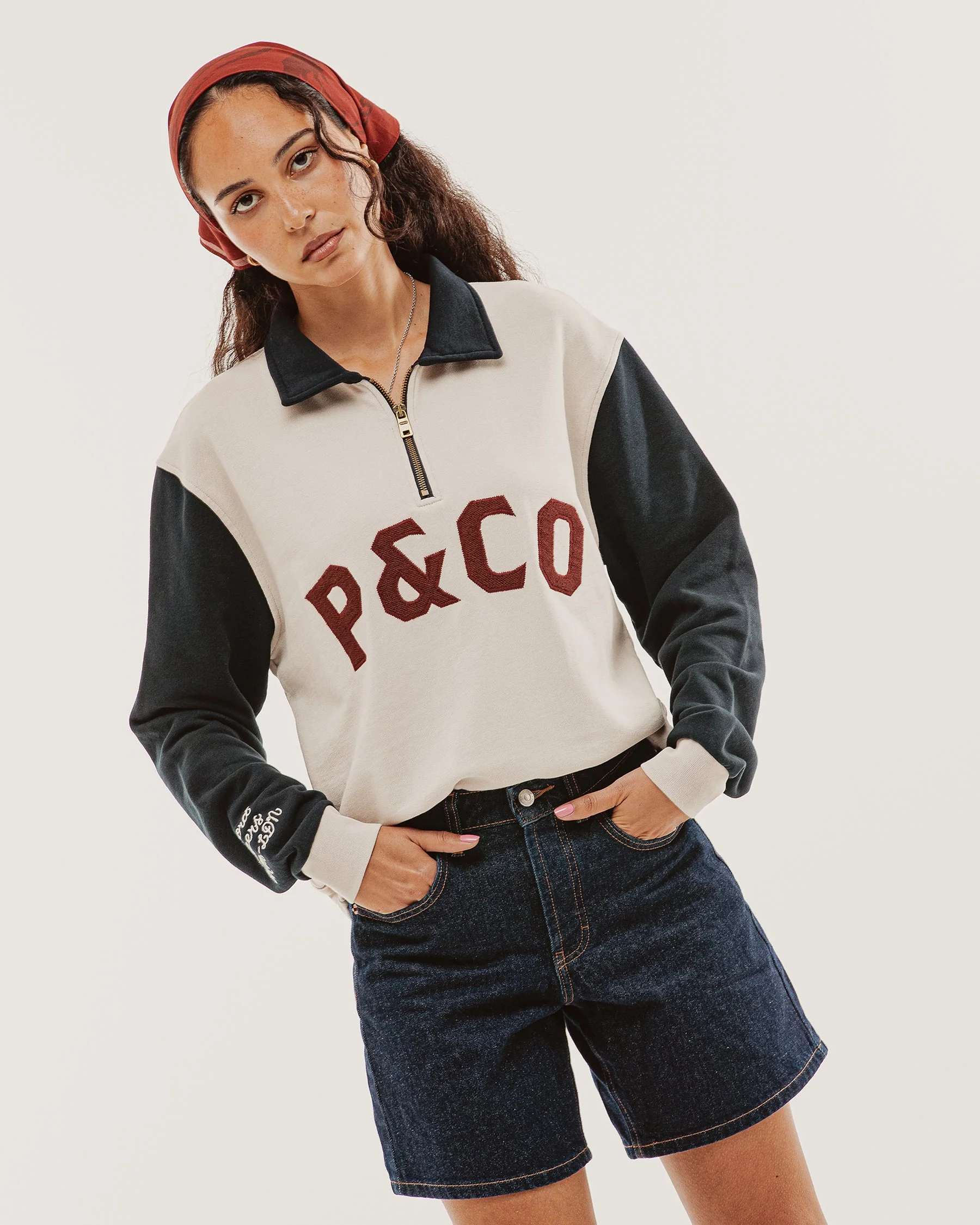 Track 1/4 Zip Jersey - Ecru & Navy - Image 4