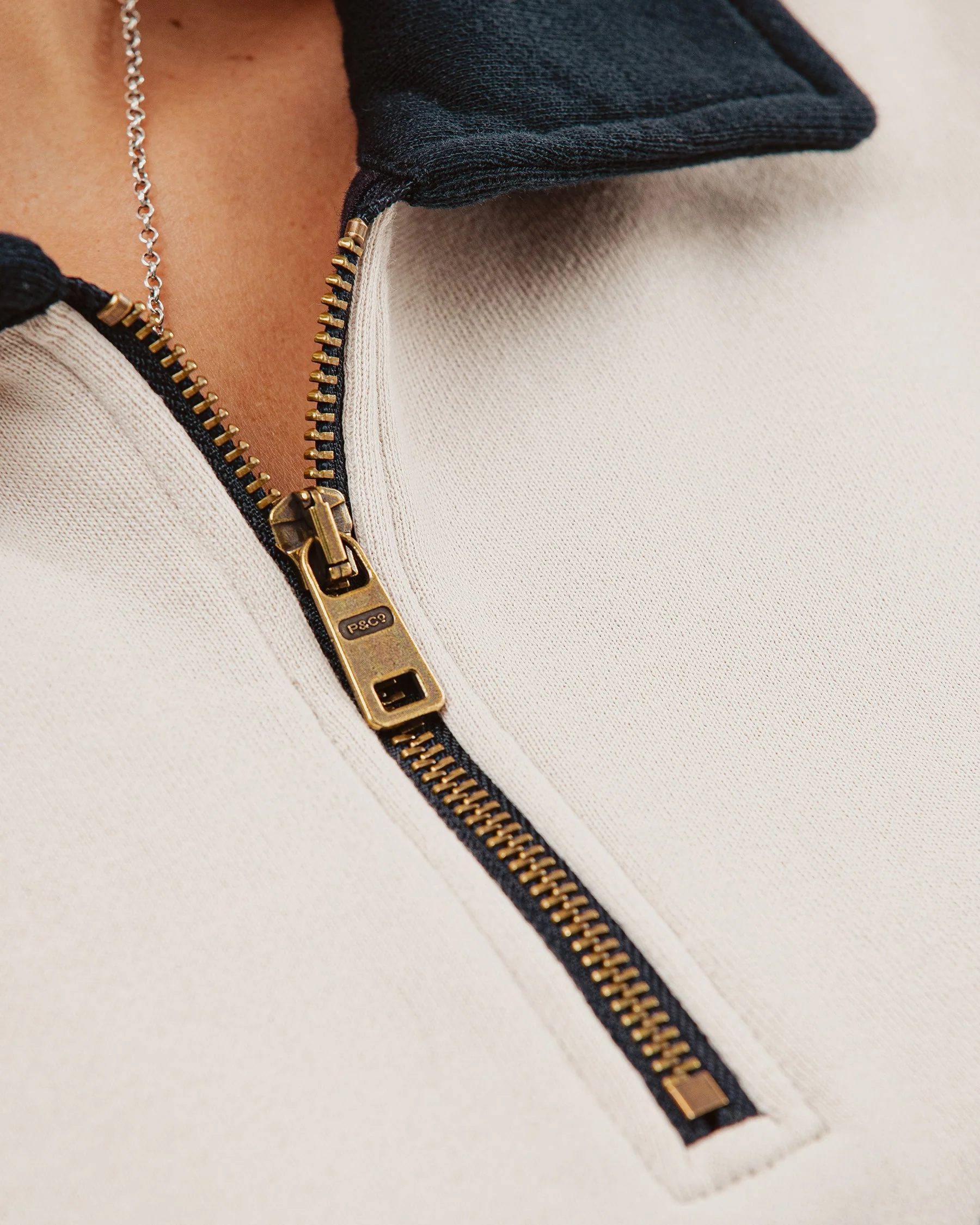 Track 1/4 Zip Jersey - Ecru & Navy - Image 5